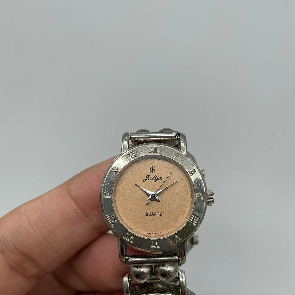 Vintage Jalga Womens Watch 25mm Bronze Dial Silver Tone Penny Coin Band 8.5